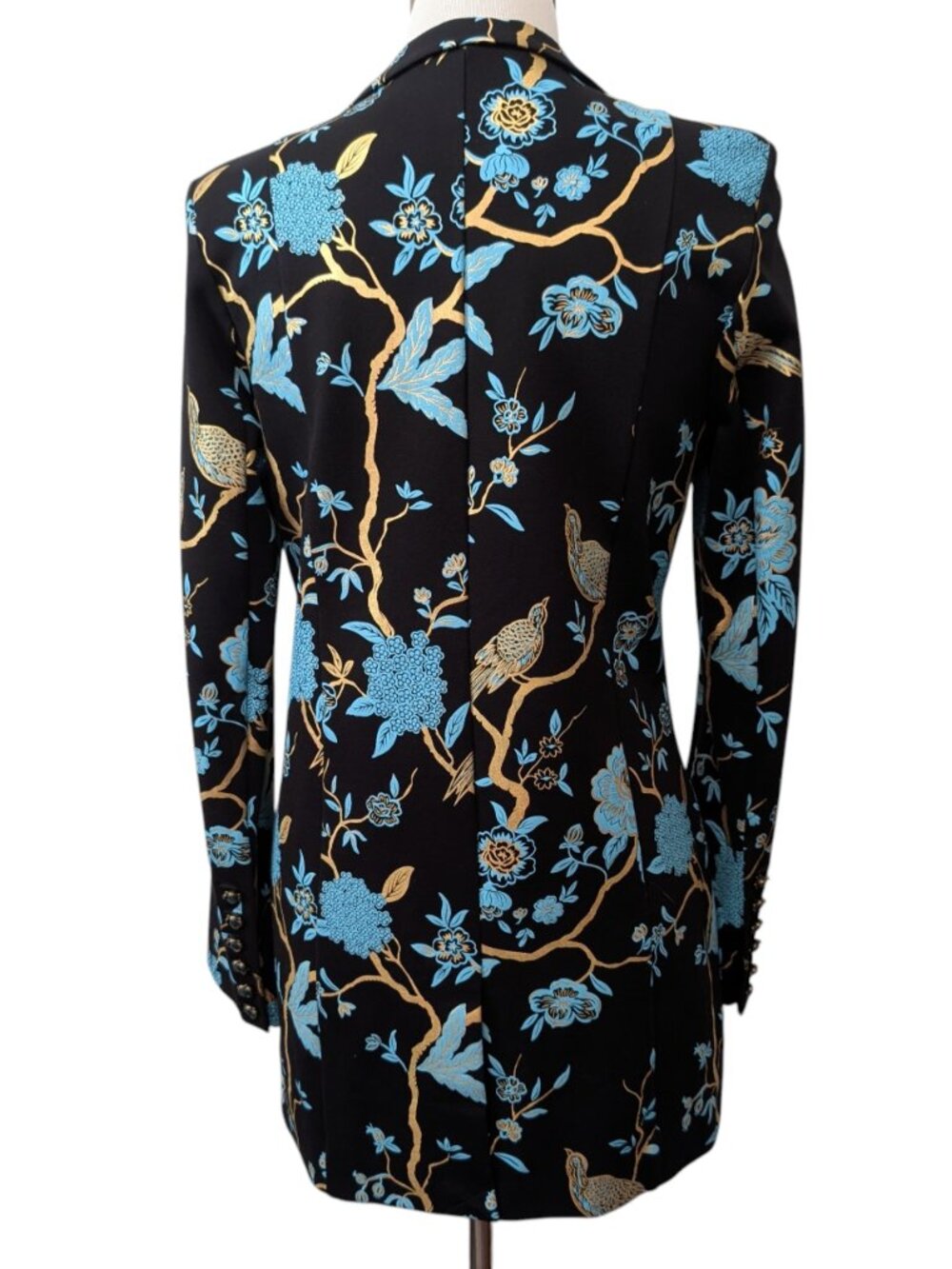 Soft Surroundings Size S Black Blue Gold Chinoiserie Bird Floral Blazer Pant Set - Picture 4 of 12